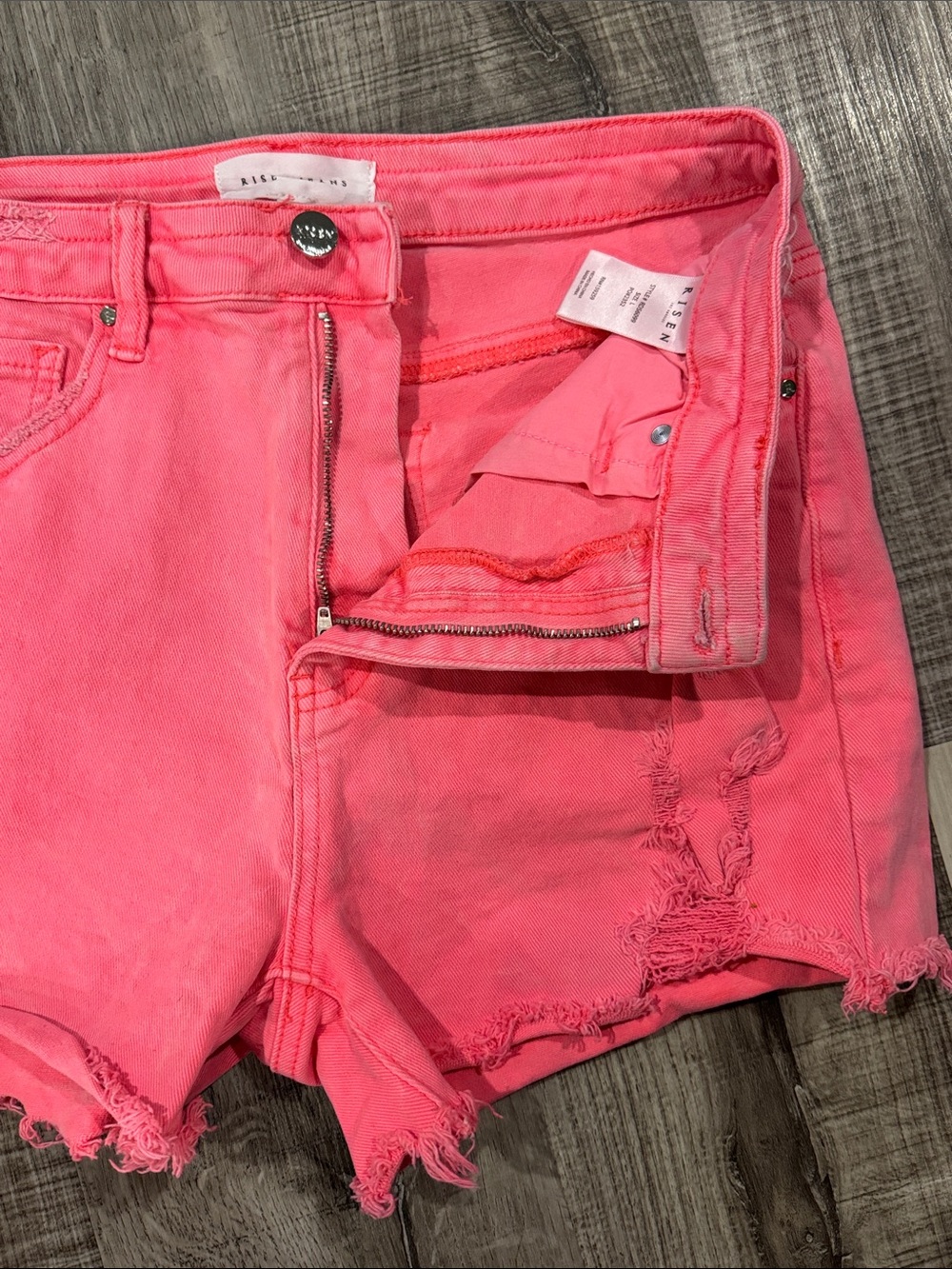 High-Rise Distressed Pink Women's Denim Shorts - Picture 5 of 7